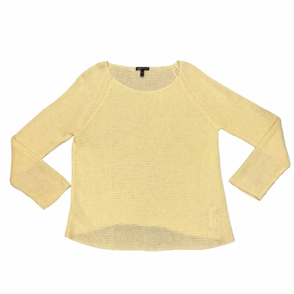 NEW Eileen Fisher Yellow Organic Linen Ballet Neck Open Weave Daisy Sweater Med